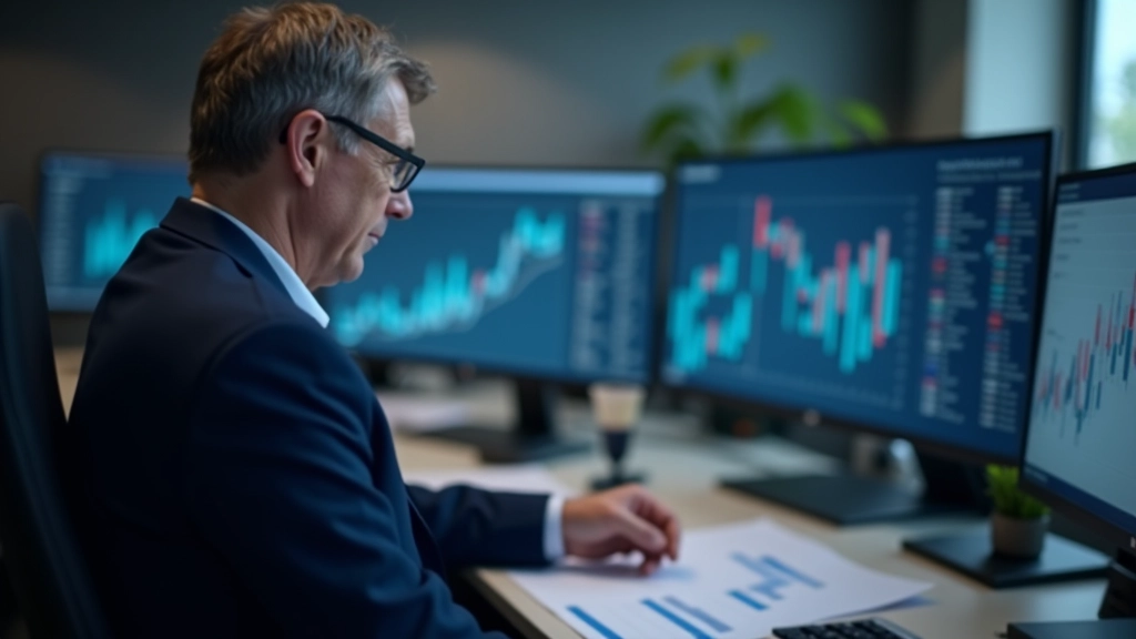 Finanzanalyst studiert ETF-Vergleichstabellen auf mehreren Bildschirmen mit Diagrammen und Kennzahlen