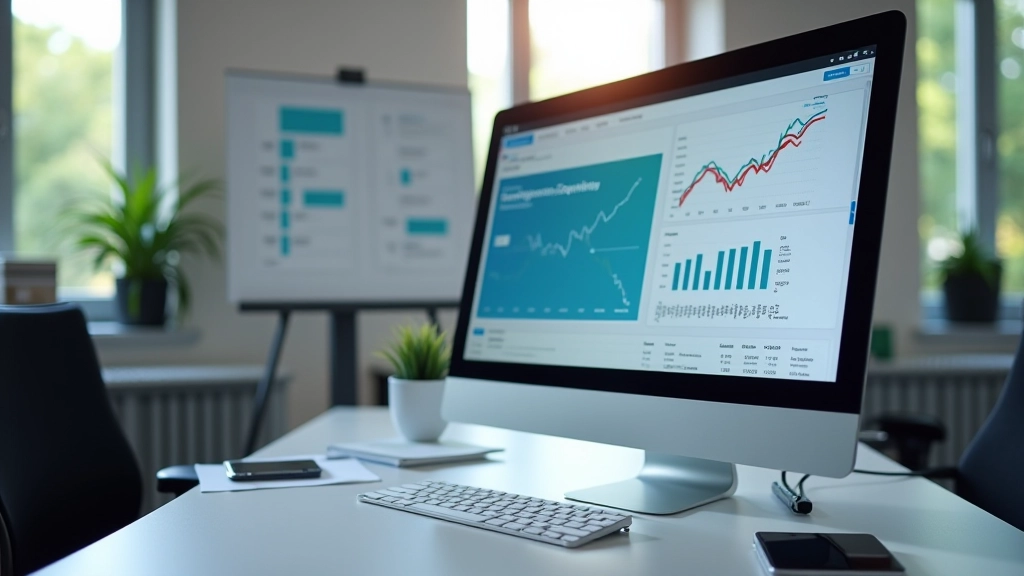 Modernes Finanzberatungsbüro mit Investitionsportfolio-Dashboard auf dem Computerbildschirm