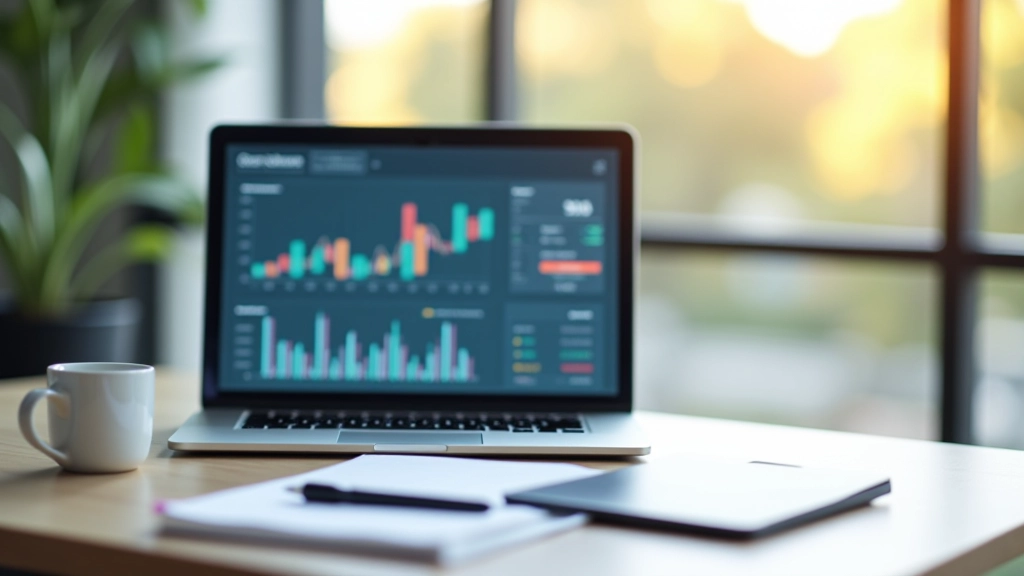 Laptop mit ETF-Sparplan Übersicht und Notizblock auf modernem Schreibtisch